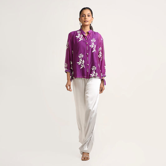 Mul Chanderi Top with Appliqué Detailing (only top)