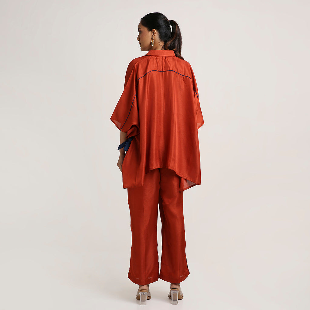 Self Jacquard Poncho Co-ord Set with Organza Floral Motifs