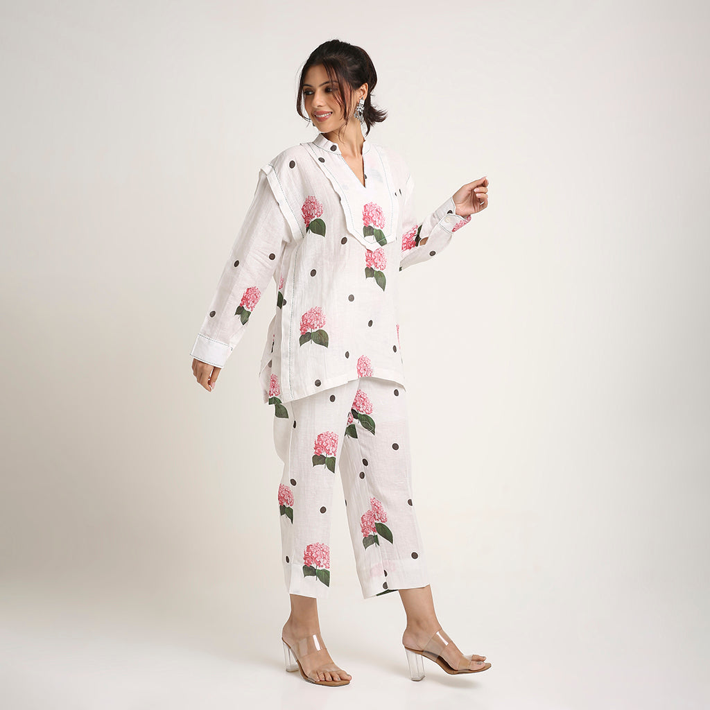 Linen Printed Co-ord Set with Polka & Floral Motifs