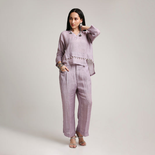 Gauze Linen Co-ord Set with Pearl Detailing
