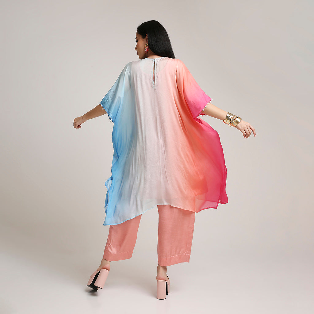 Shaded Crepe Poncho with Silk Pants