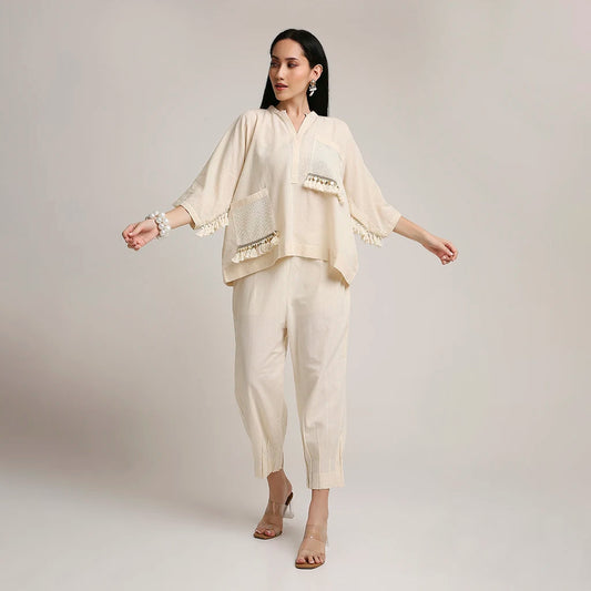 Oversized Cotton Co-ord Set with Lace Detailing