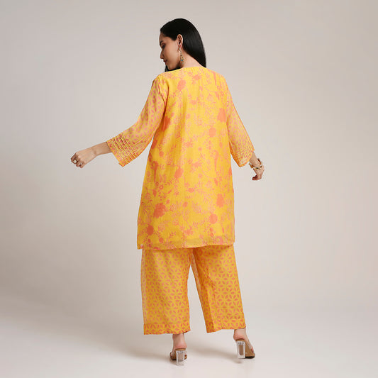Mul Chanderi Printed Short Kurta Set