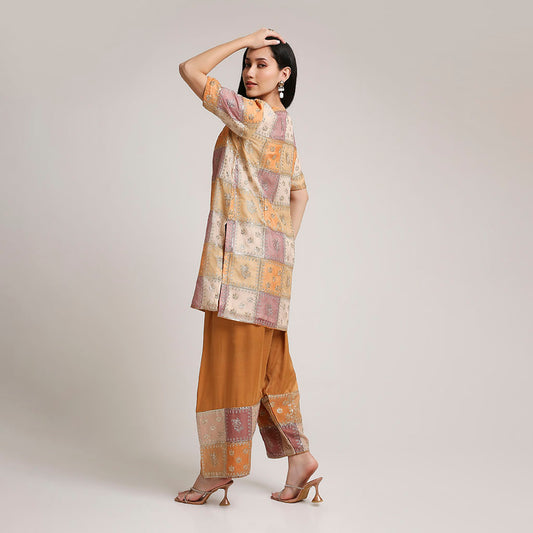 Organza Multicoloured Top with Modal Silk Farsi Salwar