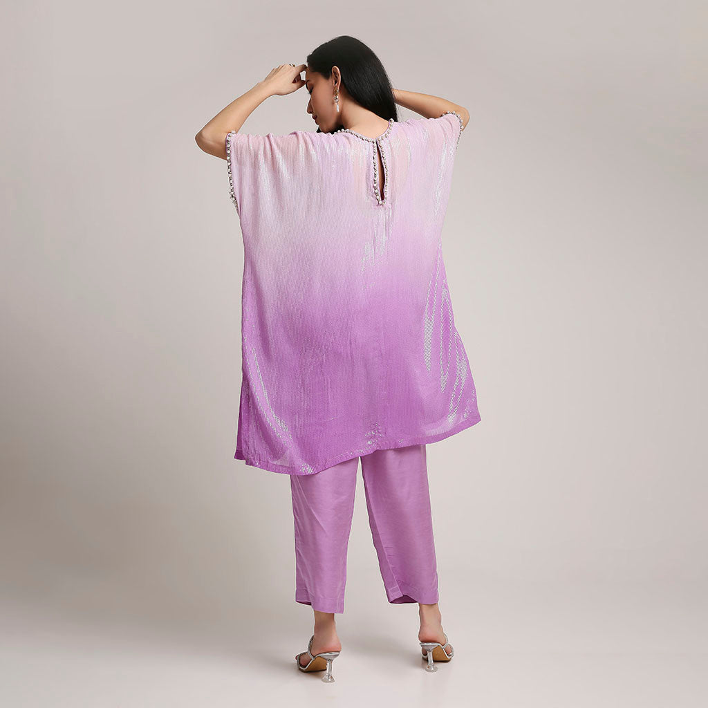 Ombre Sequinned Georgette Poncho Set