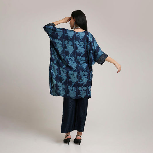 Ajrakh Poncho Set with Metallic Detailing