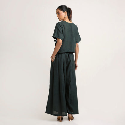 Cotton Co-ord Set with Overlap Tie-Up Top and Pleated Palazzo