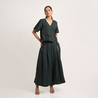 Cotton Co-ord Set with Overlap Tie-Up Top and Pleated Palazzo