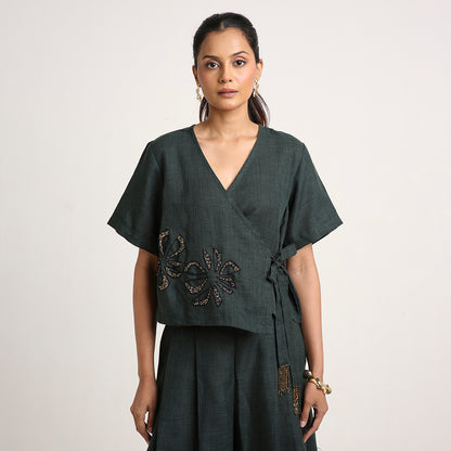 Cotton Co-ord Set with Overlap Tie-Up Top and Pleated Palazzo