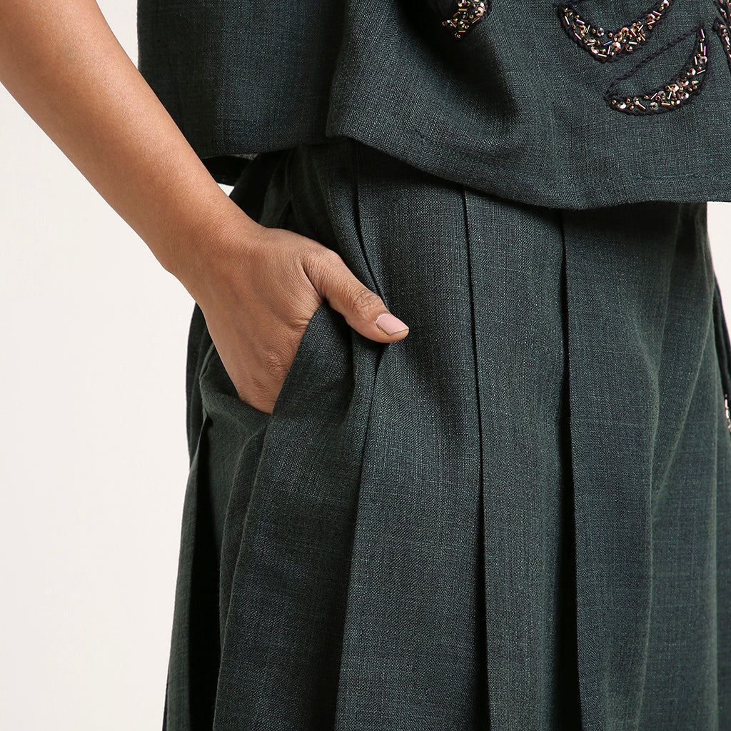 Cotton Co-ord Set with Overlap Tie-Up Top and Pleated Palazzo
