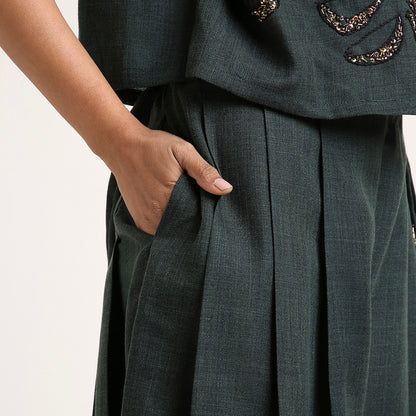 Cotton Co-ord Set with Overlap Tie-Up Top and Pleated Palazzo
