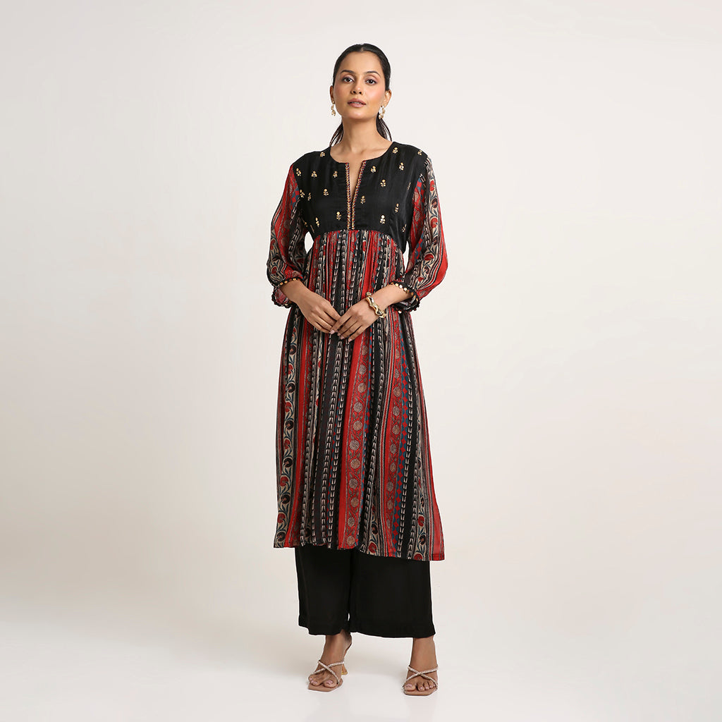 Chinon Silk Flared Kurta Set with Nysa Silk Pants