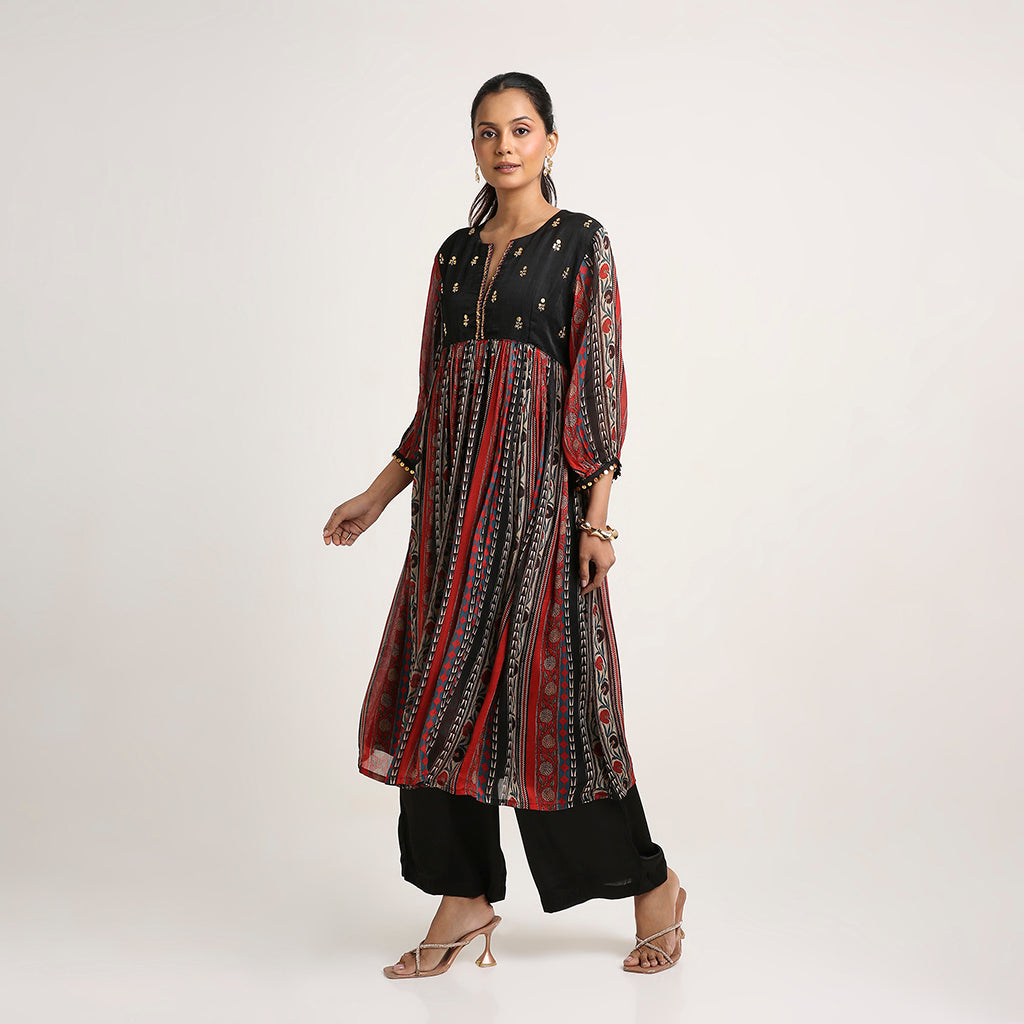 Chinon Silk Flared Kurta Set with Nysa Silk Pants