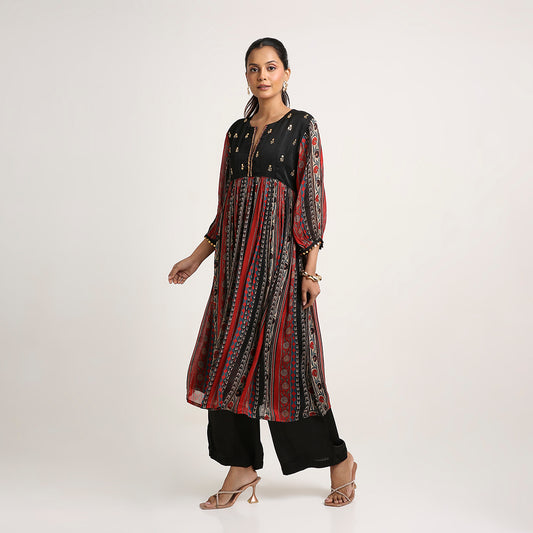 Chinon Silk Flared Kurta Set with Nysa Silk Pants