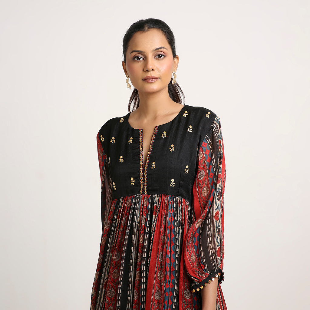 Chinon Silk Flared Kurta Set with Nysa Silk Pants
