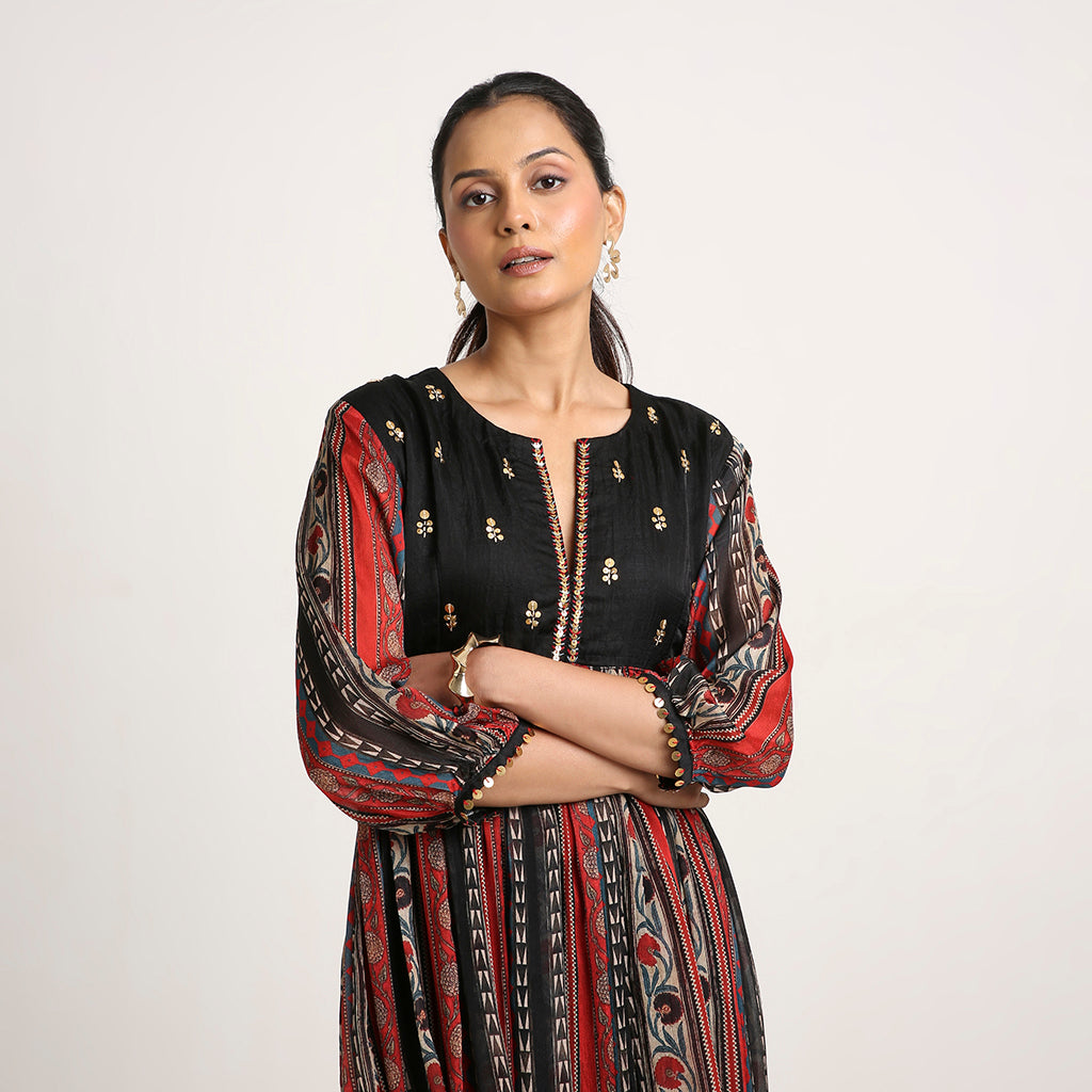 Chinon Silk Flared Kurta Set with Nysa Silk Pants