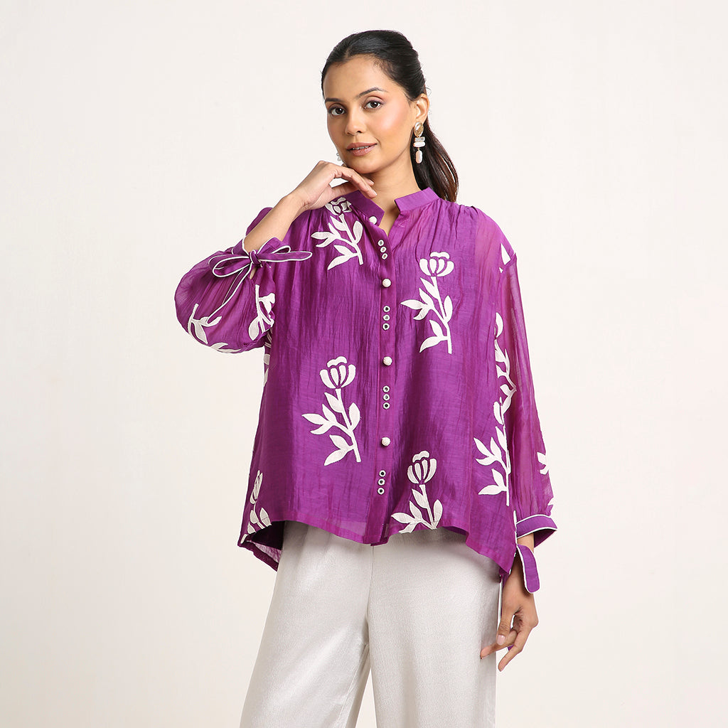 Mul Chanderi Top with Appliqué Detailing (only top)