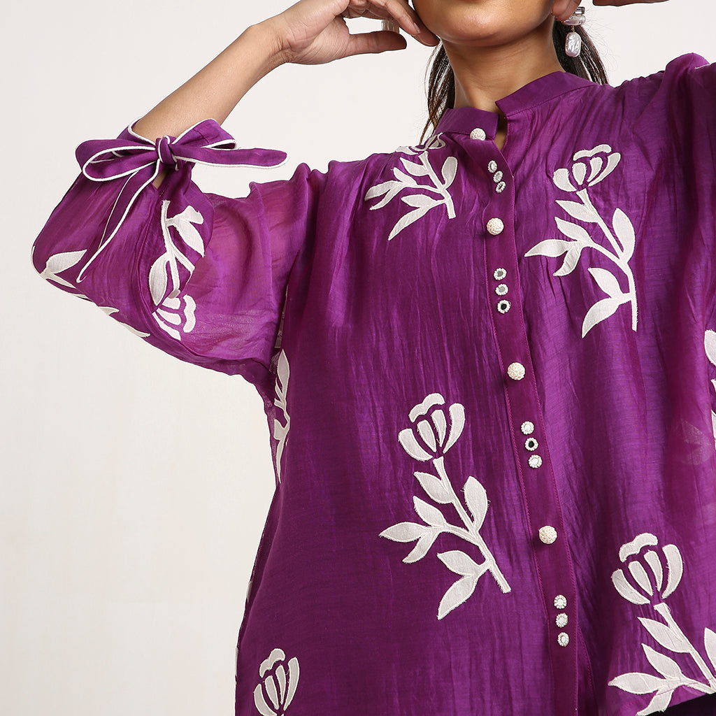 Mul Chanderi Top with Appliqué Detailing (only top)