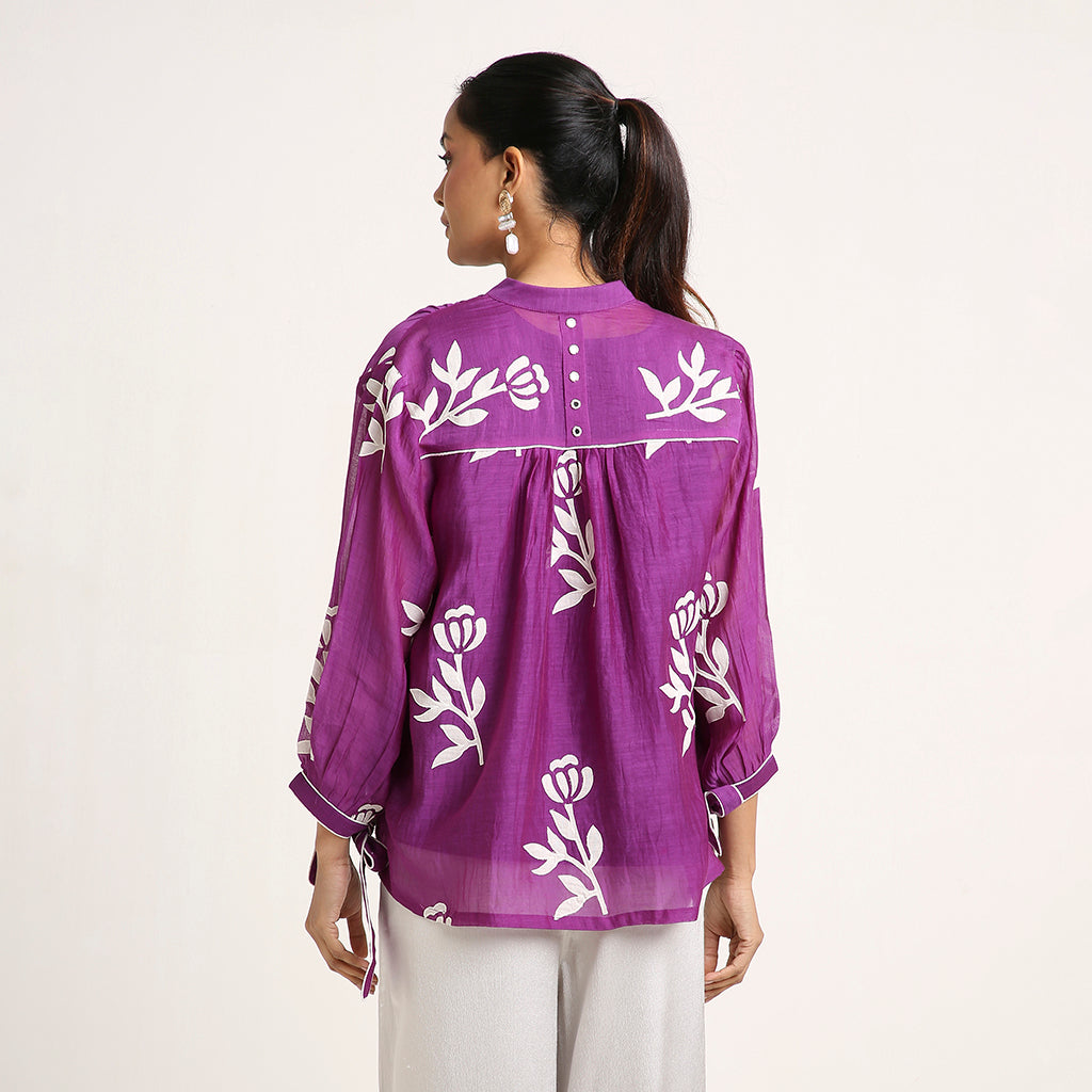 Mul Chanderi Top with Appliqué Detailing (only top)