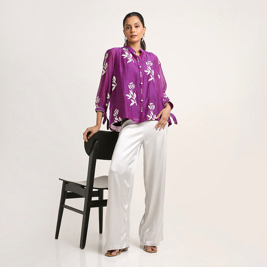 Mul Chanderi Top with Appliqué Detailing (only top)