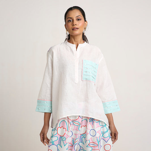 Pure Linen Colour-Block Shirt