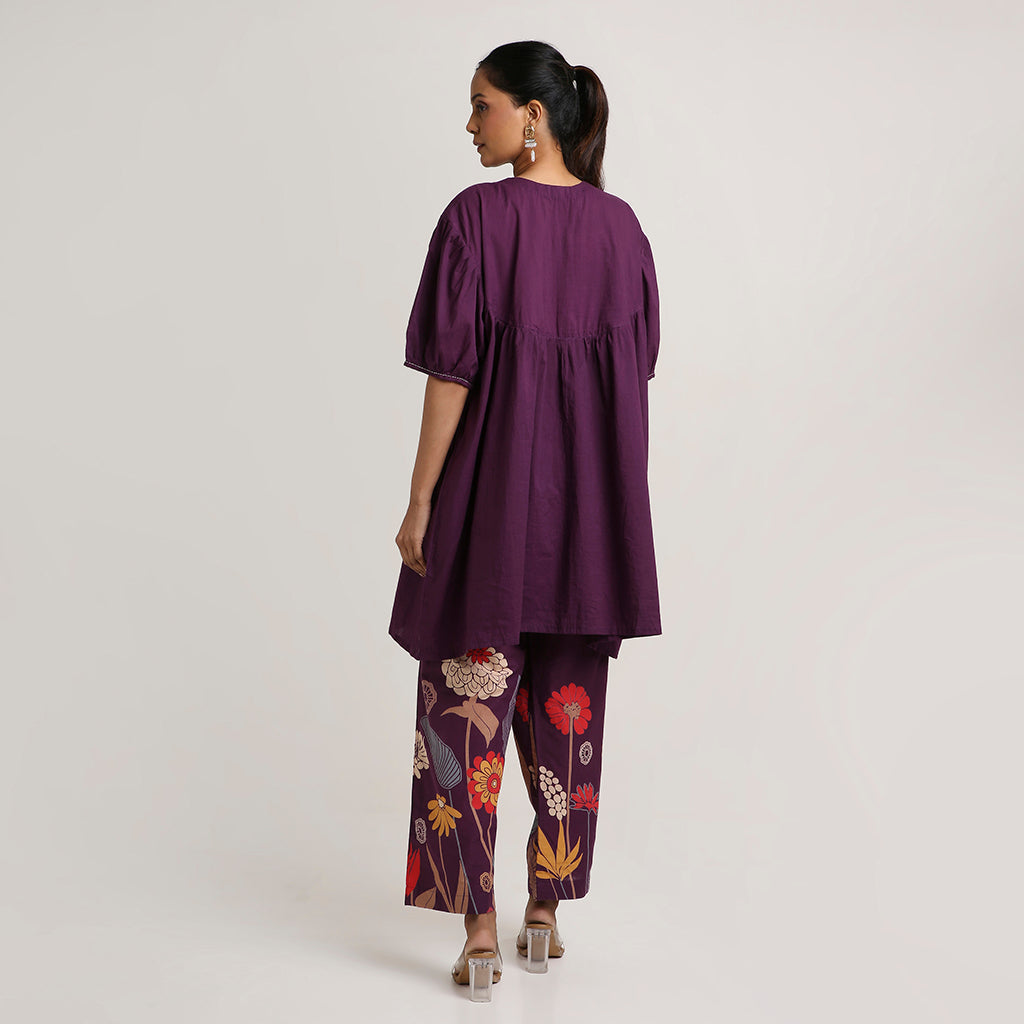 Cotton Short Kurta Set with Printed Pants