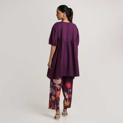 Cotton Short Kurta Set with Printed Pants
