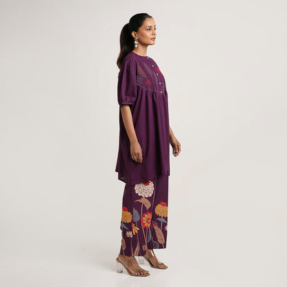 Cotton Short Kurta Set with Printed Pants