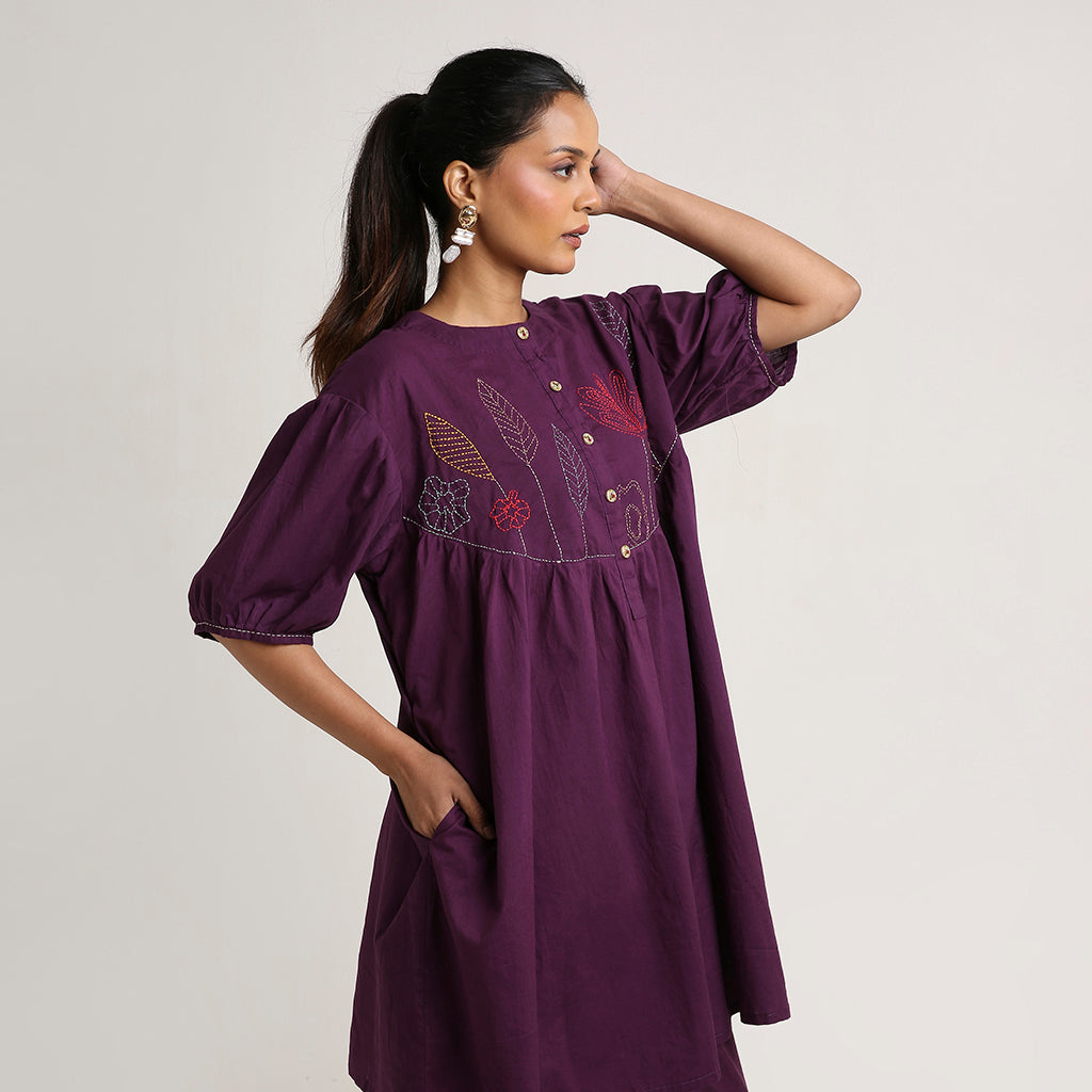 Cotton Short Kurta Set with Printed Pants