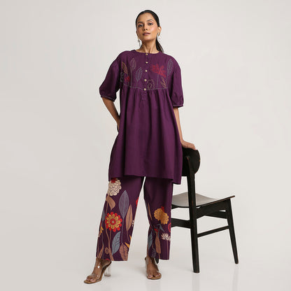 Cotton Short Kurta Set with Printed Pants