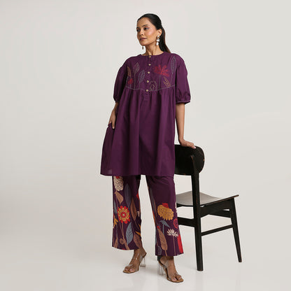 Cotton Short Kurta Set with Printed Pants