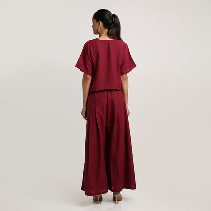 Cotton Co-ord Set with Overlap Tie-Up Top and Pleated Palazzo