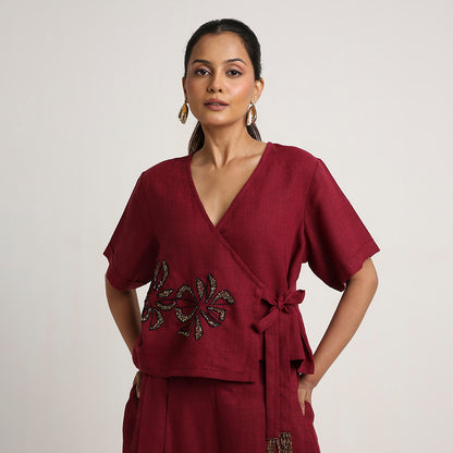 Cotton Co-ord Set with Overlap Tie-Up Top and Pleated Palazzo