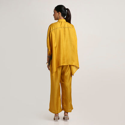 Self Jacquard Poncho Co-ord Set with Organza Floral Motifs