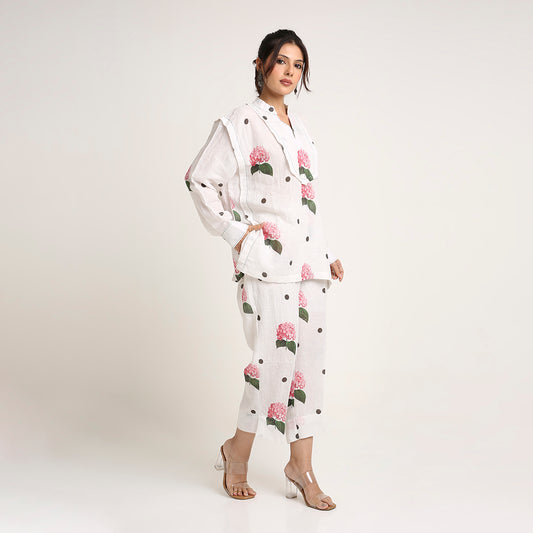 Linen Printed Co-ord Set with Polka & Floral Motifs
