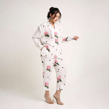 Linen Printed Co-ord Set with Polka & Floral Motifs