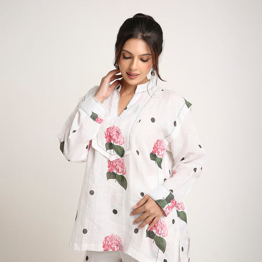 Linen Printed Co-ord Set with Polka & Floral Motifs