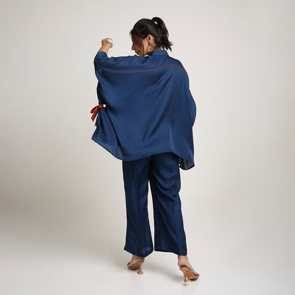 Self Jacquard Poncho Co-ord Set with Organza Floral Motifs