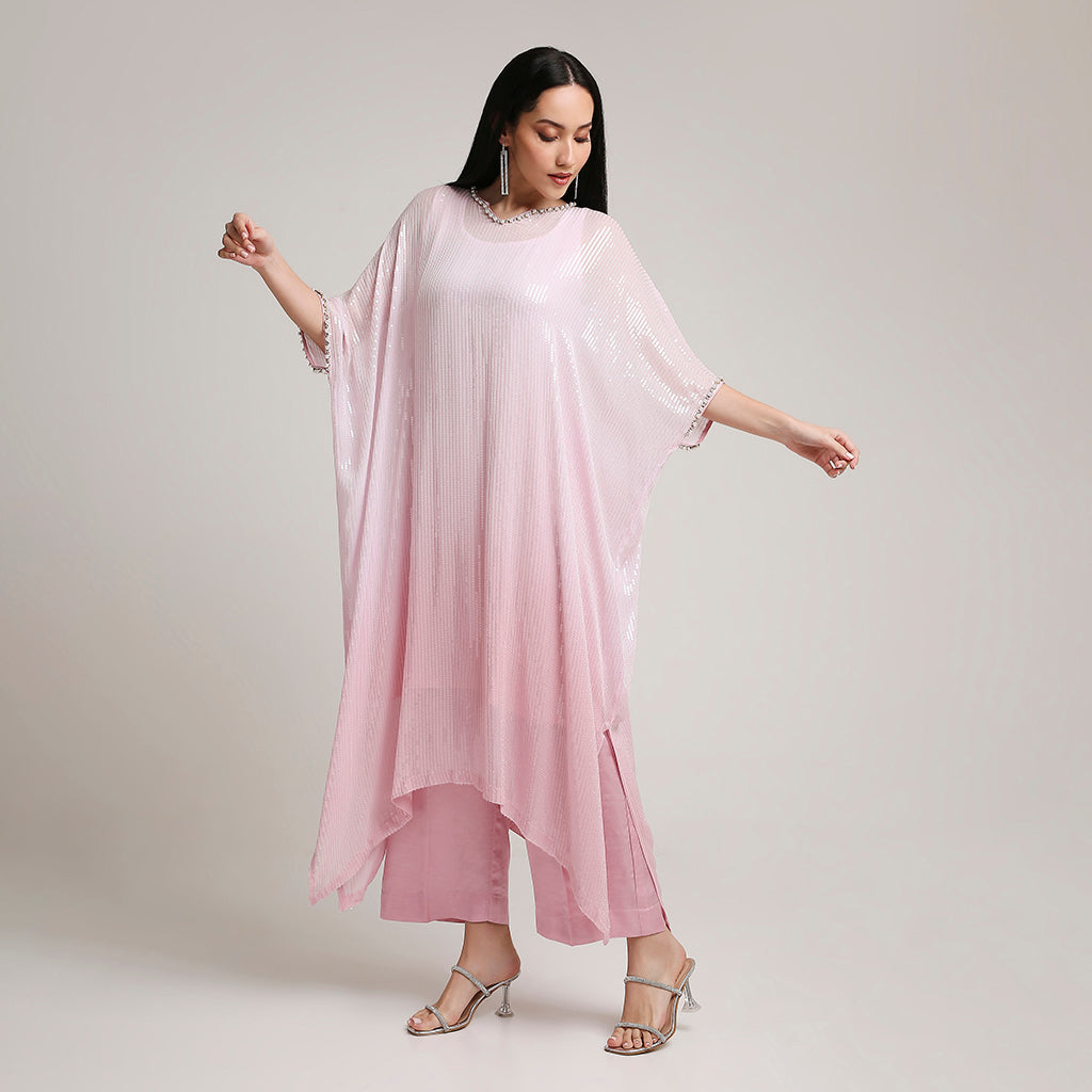 Ombre Sequinned Georgette Poncho Set
