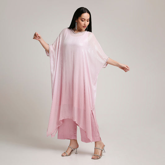 Ombre Sequinned Georgette Poncho Set