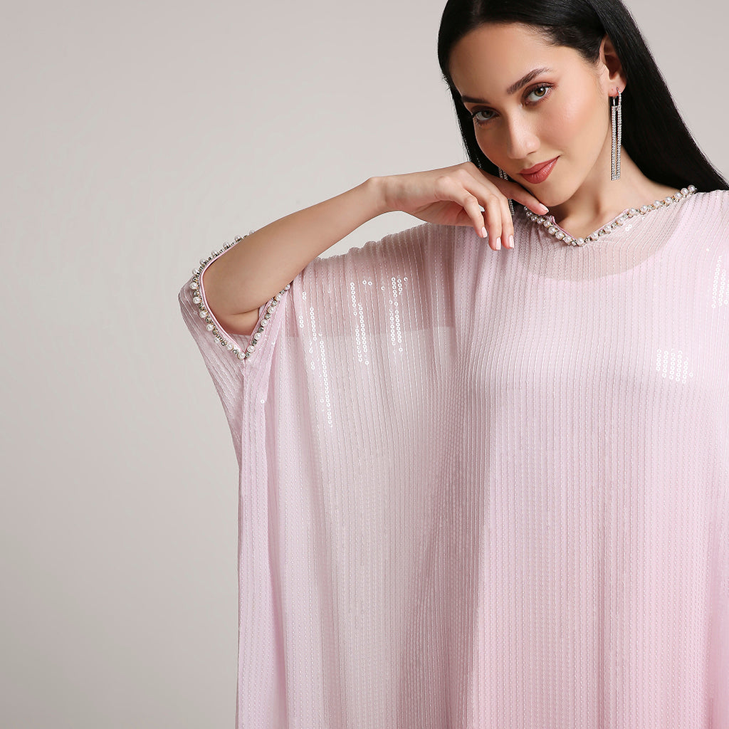 Ombre Sequinned Georgette Poncho Set
