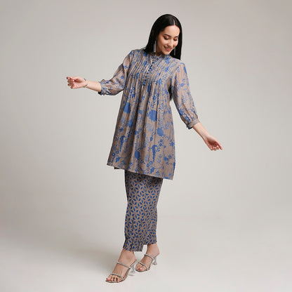 Mul Chanderi Printed Short Kurta Set