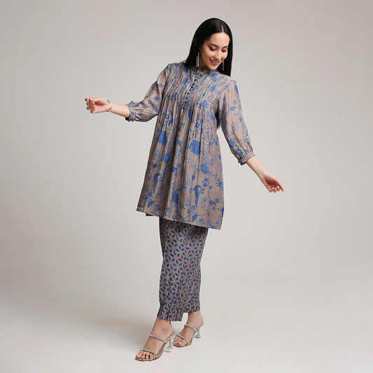 Mul Chanderi Printed Short Kurta Set