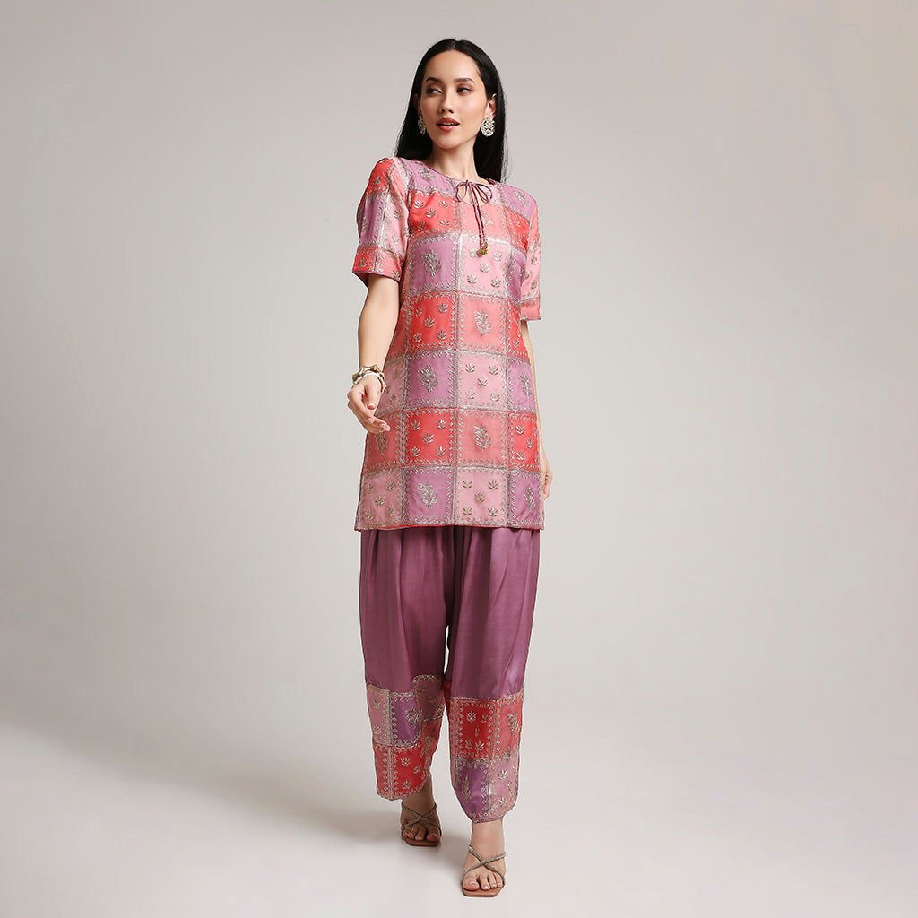 Organza Multicoloured Top with Modal Silk Farsi Salwar