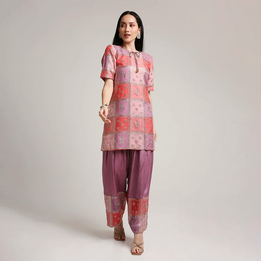 Organza Multicoloured Top with Modal Silk Farsi Salwar