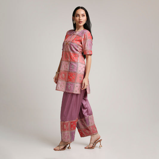 Organza Multicoloured Top with Modal Silk Farsi Salwar