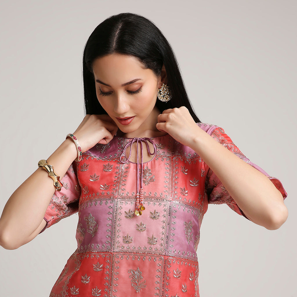 Organza Multicoloured Top with Modal Silk Farsi Salwar