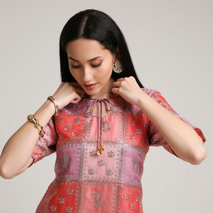 Organza Multicoloured Top with Modal Silk Farsi Salwar