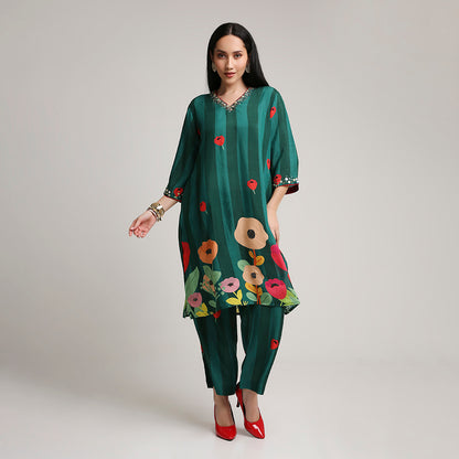 Printed Muslin Kurta Set with Sequin Highlights
