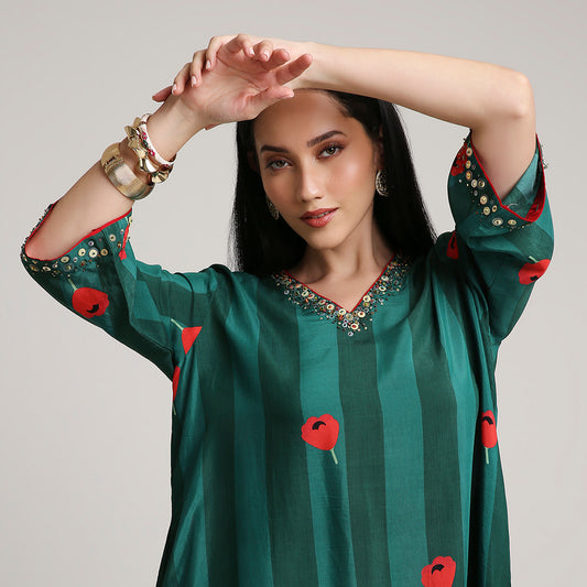 Printed Muslin Kurta Set with Sequin Highlights